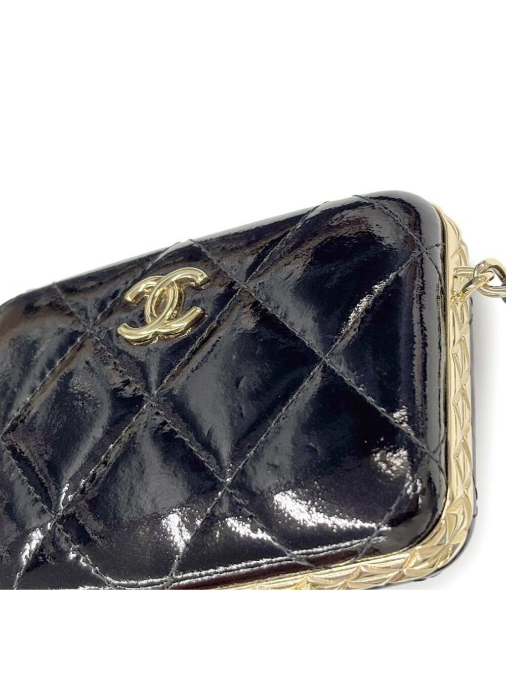 Chanel Quilted Chain Shoulder Card Case Business Holder Patent Leather Black - Picture 10 of 10
